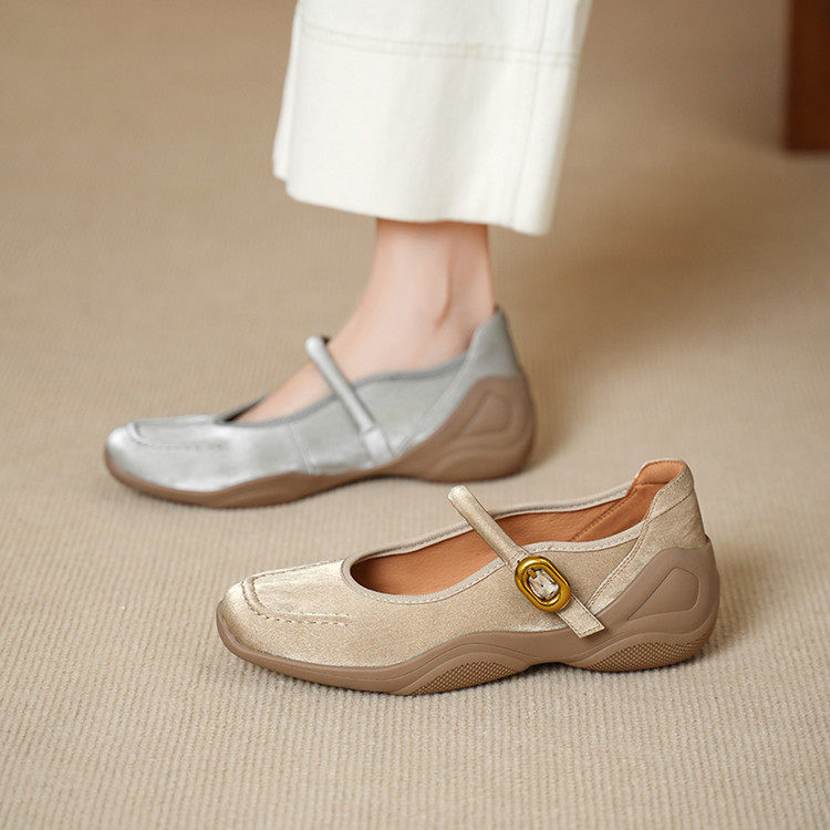3cm法式真皮厚底一字扣玛丽珍鞋女2026新款时尚休闲浅口平底单鞋,女鞋,浅口单鞋,淘宝优惠券,粉丝福利购,淘宝优惠卷