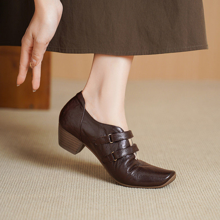 4cm真皮方头玛丽珍鞋女2026新款魔术贴中跟皮带扣深口单鞋小皮鞋,女鞋,深口单鞋,淘宝优惠券,粉丝福利购,淘宝优惠卷
