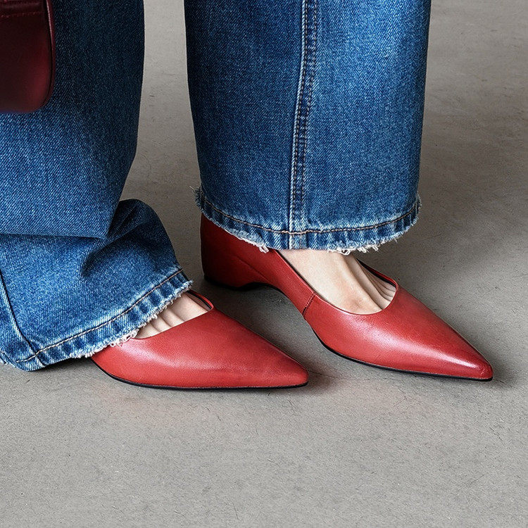 3.8cm简约小众设计真皮时髦单鞋气质优雅百搭内增高显瘦通勤鞋子