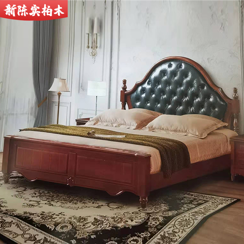 柏木欧式高级软包床深色轻奢实木床1.8m现代简约主卧双人床简欧软