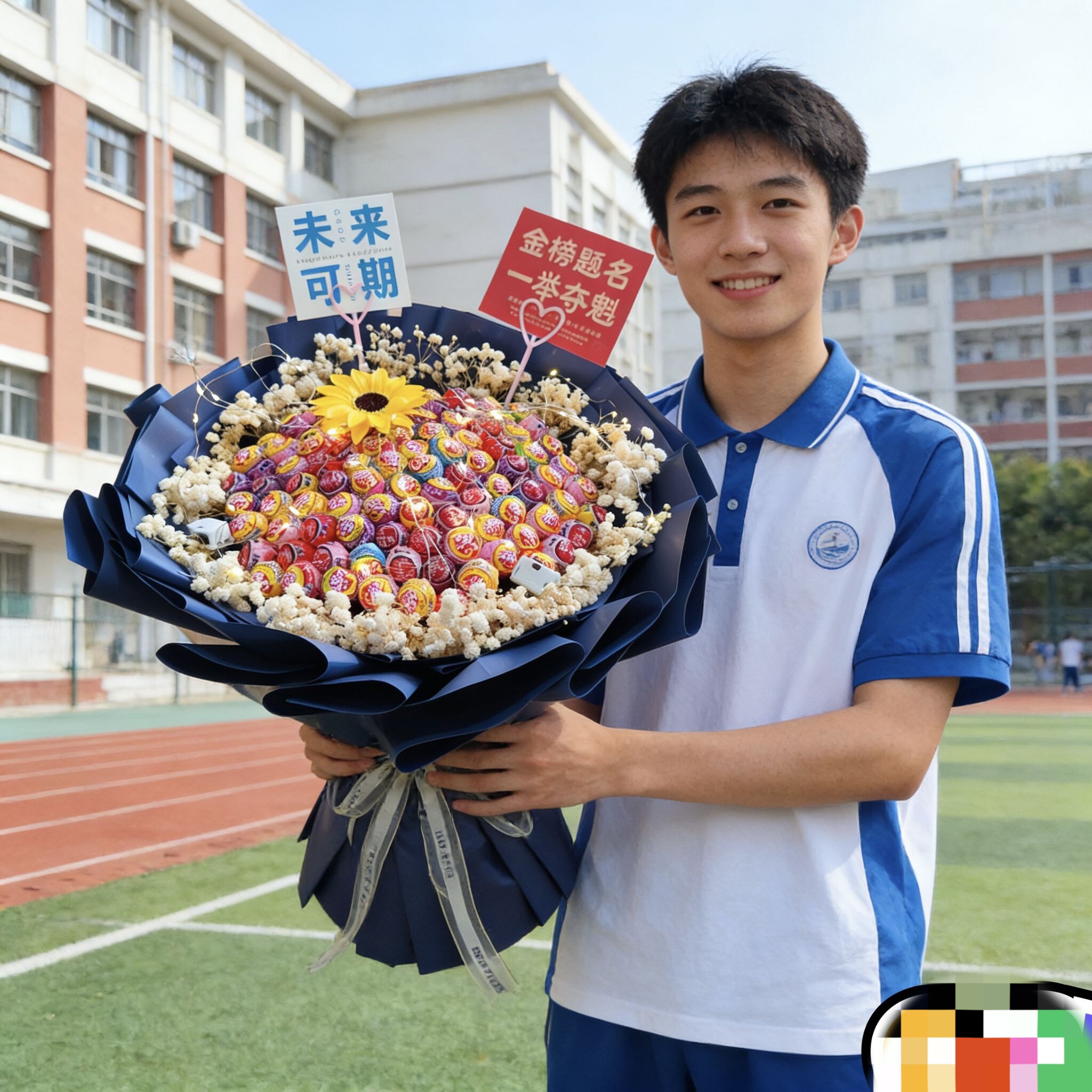 棒棒糖花束成品含糖糖果花香皂花仿真玫瑰送同学男女朋友孩子生日