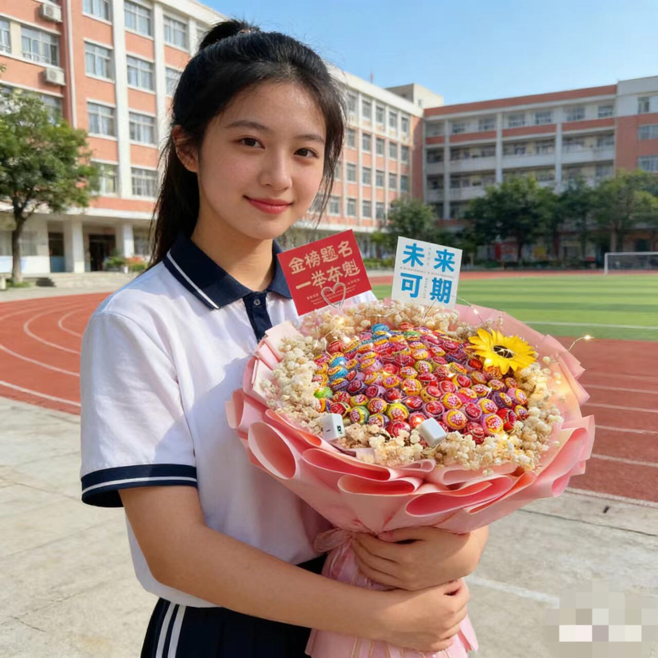 棒棒糖花束成品含糖糖果花香皂花仿真玫瑰送同学男女朋友孩子生日