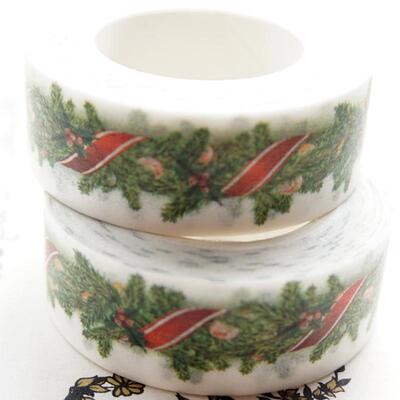 绿色藤蔓手帐和纸胶带红丝带缠绕绿植花边框装饰DIY10mt15