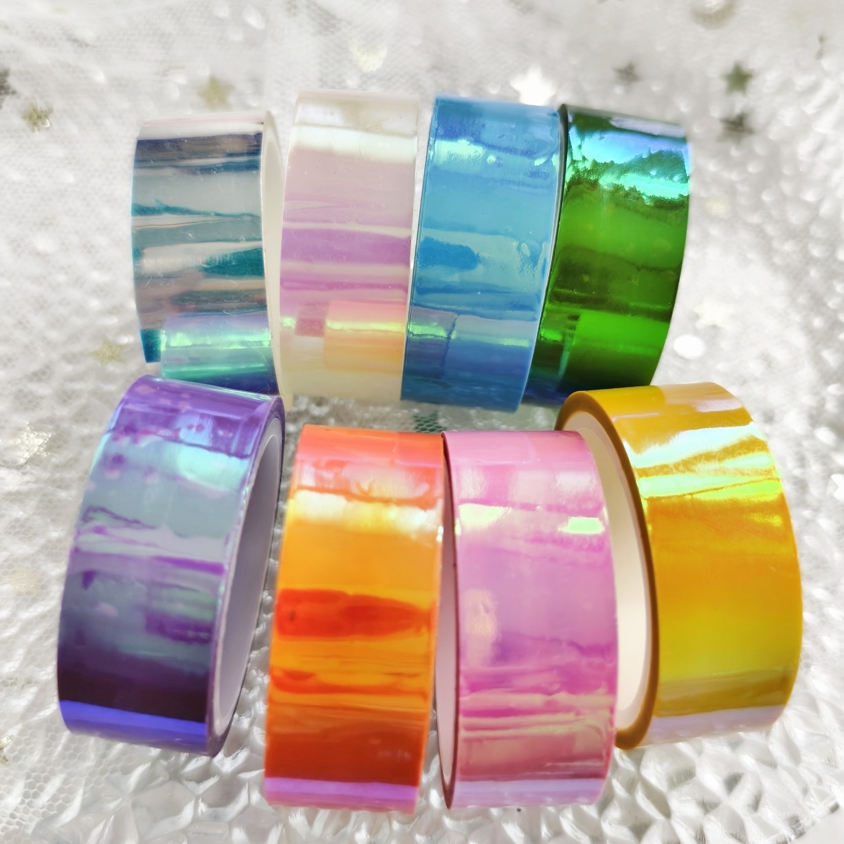 渐变极光蓝绿粉黄手帐装饰diy创意纯色珠光白彩虹镭射膜胶带防水