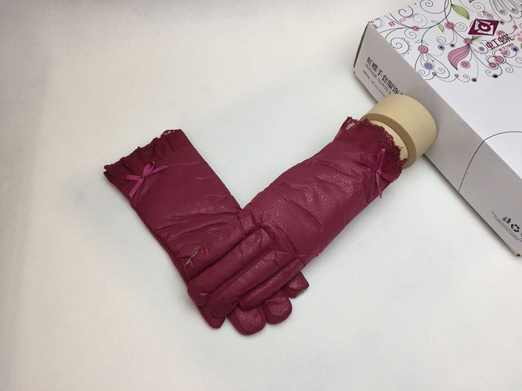 虹蝶女士秋冬休闲手套加厚加绒五指蝴蝶结触屏保暖韩版户外玩手机