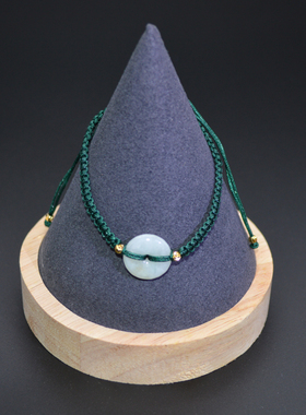 可调节玉髓平安扣绿色单圈手串