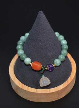 缅甸玉和田玉莲子水晶女式手链