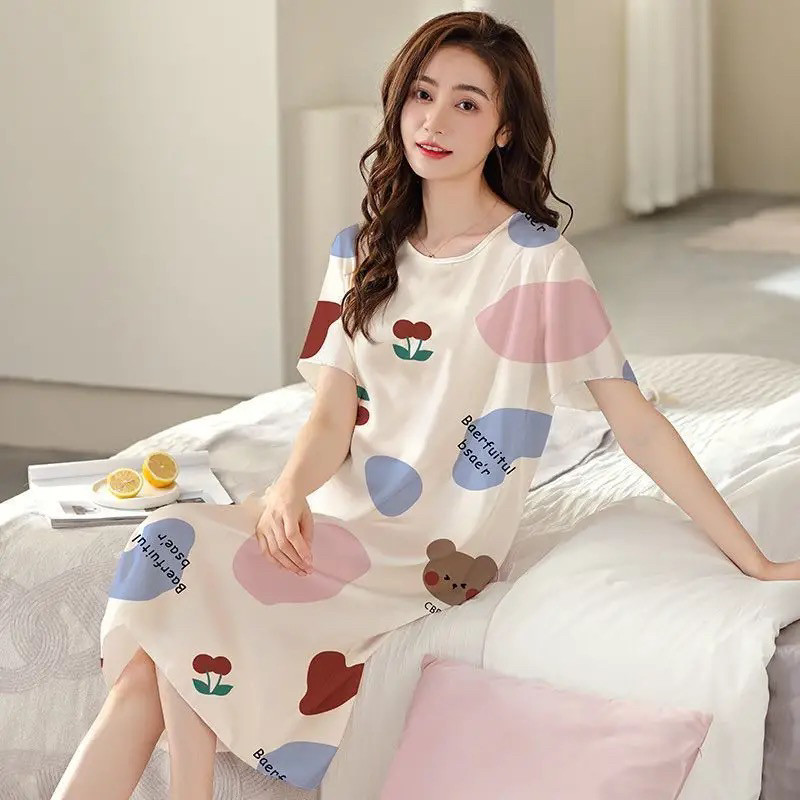 宽松睡裙中年短袖全棉睡衣夏家居睡衣/家居服套装