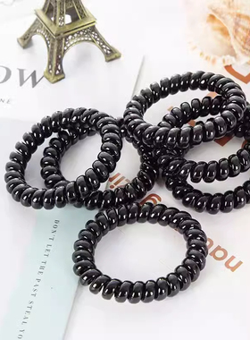 电话线发圈女简约发饰扎头电话圈无痕头绳皮筋黑色细发圈网红发绳