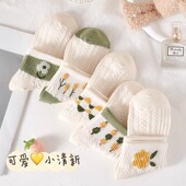 日系清新花朵少女甜美绿色袜子女中筒袜春秋夏少女ins潮运动短袜