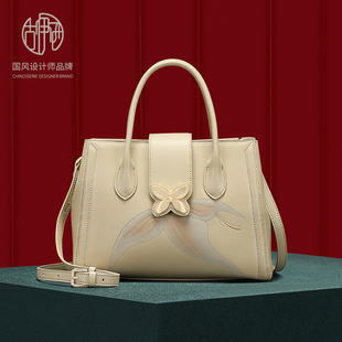 古伊西女包国风手提包大容量中年妈妈包生日礼物送老婆的牛皮大包