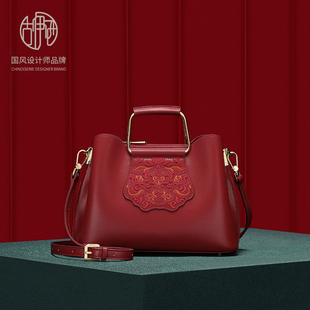 古伊西女包轻奢中国风妈妈包参加婚礼结婚用新娘包刺绣红色旗袍包