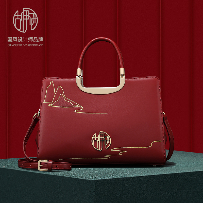 古伊西中国风女包高档品牌手提包大红色刺绣新娘包气质女士旗袍包