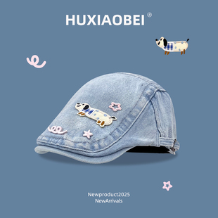 可爱星星小狗牛仔前进帽女春夏休闲百搭学生出游显脸小鸭舌贝雷帽