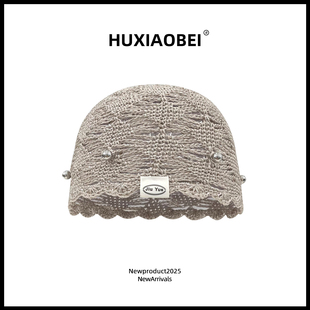 法式复古冷帽串珠手工针织镂空帽子女春夏出游薄款时髦个性包头帽