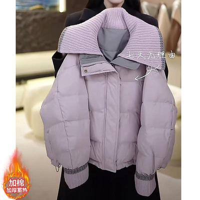 女童毛衣翻领羽绒棉服2025冬款大童加厚外套中长款棉衣面包服棉袄