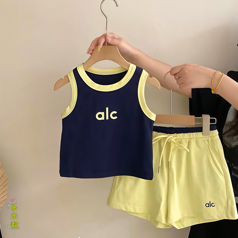 女童运动背心短裤套装2025新款夏季儿童字母无袖休闲撞色吊带洋气
