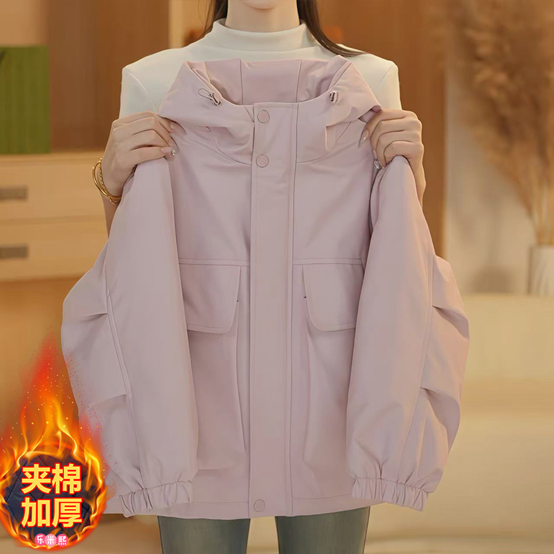 女童夹棉外套2025新款秋冬加厚冲锋衣棉服二棉加棉保暖弯刀袖棉衣