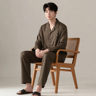 绮瑞男士兰精莫代尔家居服男春秋款长袖睡衣秋冬大码宽松开衫套装