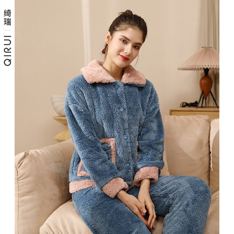 绮瑞珊瑚绒加绒加厚时尚青年睡衣