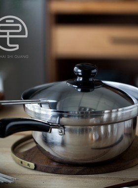 日本下村不锈钢单柄汤锅奶锅带滤水网煮面锅煮饺子锅泡面锅雪平锅