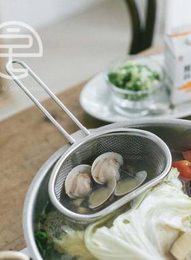 日本进口下村不锈钢18-8捞面勺火锅网漏勺米线漏网小捞勺厨房家用