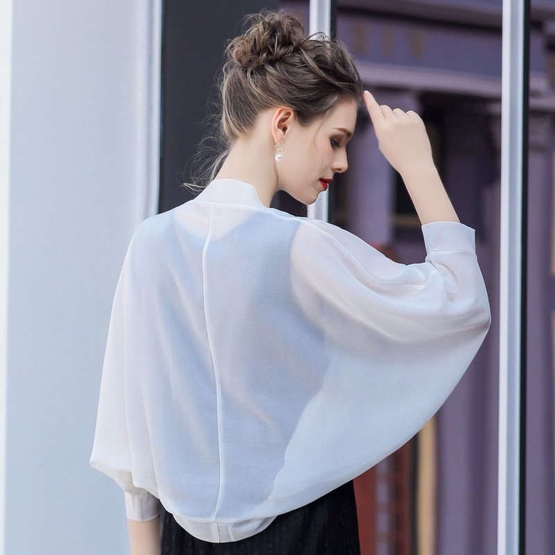 时尚披肩夏季女配吊带裙子披肩式上衣防晒衣开衫斗蓬雪纺衫外搭薄
