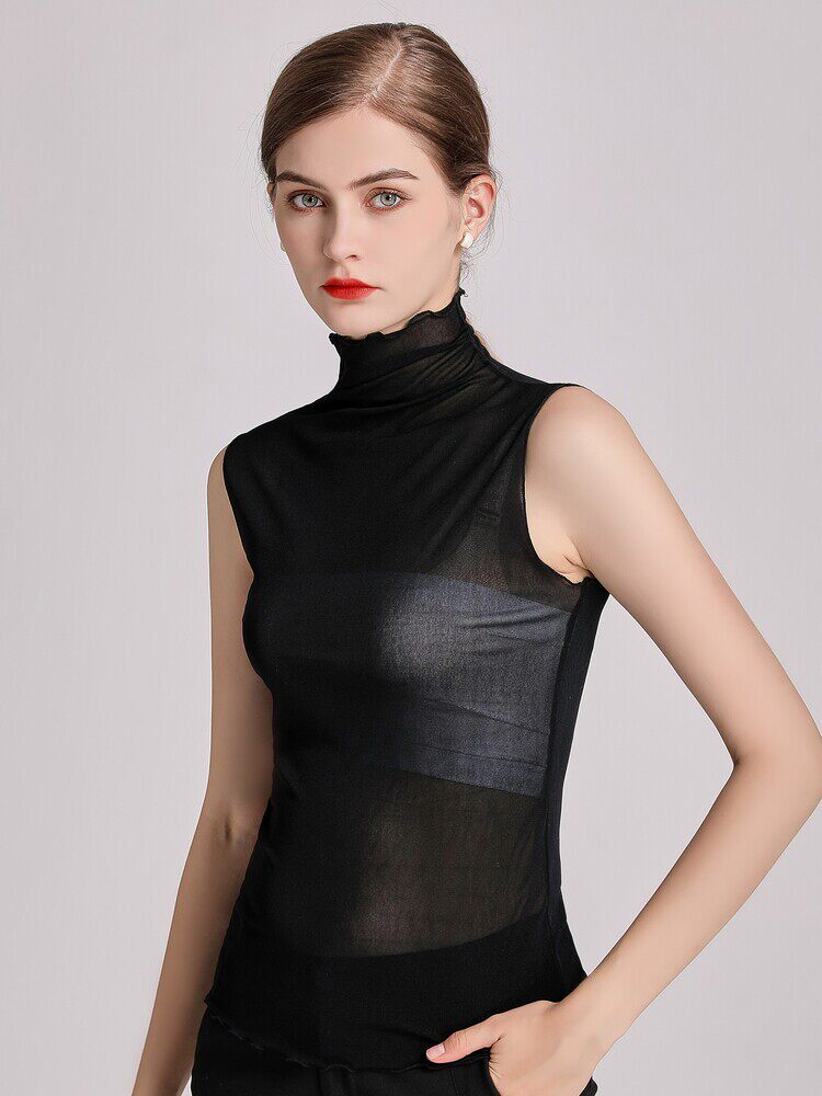 2021 NEW FAKE COLLAR CHILDRENS WILD FAKE HIGH PILE COLLAR SPRING AUTUMN AND WINTER MESH INNER SLEEVELESS SLIM SLIM TOP