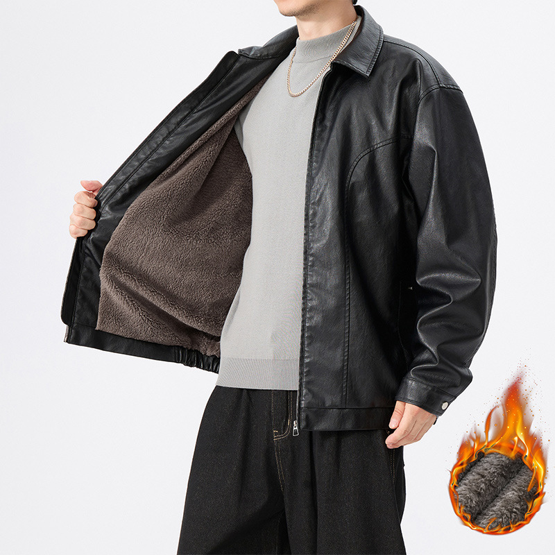 皮衣外套男宽松胖子欧美风加厚