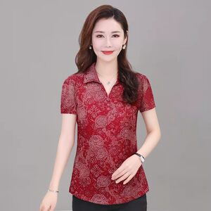 凯斯曼专柜正品新品中年女夏装台湾纱短袖T恤时尚气质妈妈小衬衫