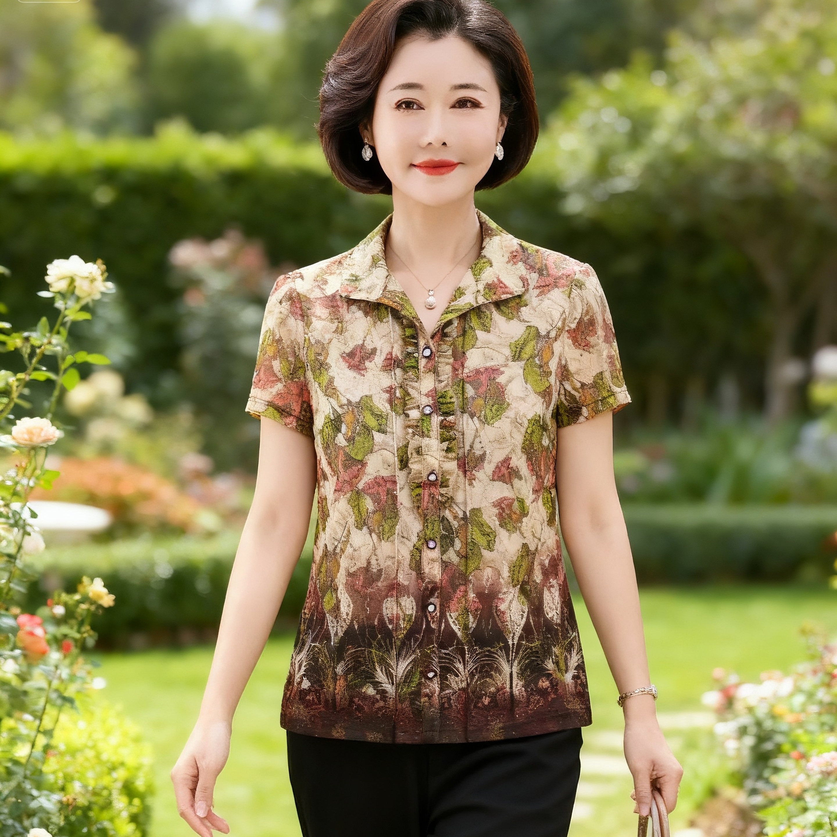 雪琳儿专柜正品新品中年女夏装台湾纱短袖T恤时尚气质妈妈小衬衫