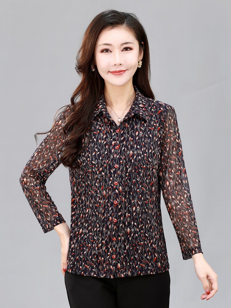 品牌折扣减龄高端中老年女装春秋开扣衬衫台湾纱长袖气质妈妈小衫