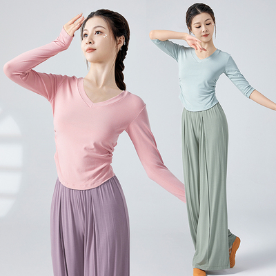 V领舞蹈服上衣女中国古典现代舞服套装黑色莫代尔形体练功训练服