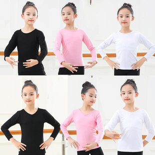 舞蹈服儿童女上衣黑色中国舞练功服女童跳舞衣少幼儿形体上衣圆领