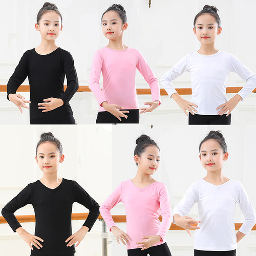 舞蹈服儿童女上衣黑色中国舞练功服女童跳舞衣少幼儿形体上衣圆领