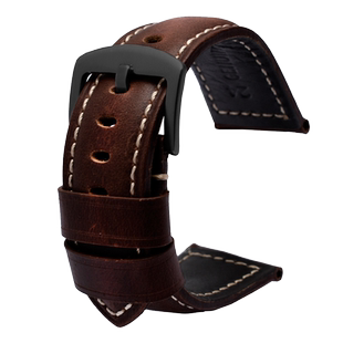 复古深棕真皮手表带 加厚油蜡头层牛皮22 24 26mm蓝色手表配件男