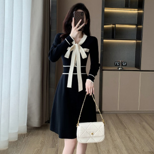法式气质小香风毛衣裙子高级感十三行女装小个子A字针织连衣裙女