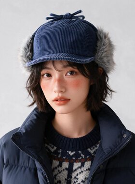 复古灯芯绒飞行员帽子男女冬季加厚保暖防寒护耳帽户外骑行雷锋帽