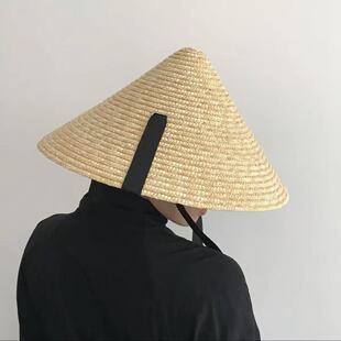 草编斗笠帽子法式复古田园风草帽大檐海边度假沙滩帽拍照绑带