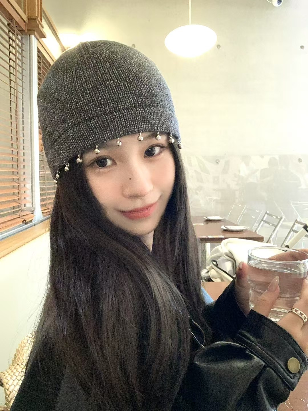 韩系ins冷帽针织帽亮光钉珠装饰套头帽毛线帽女时尚显脸小包头帽-