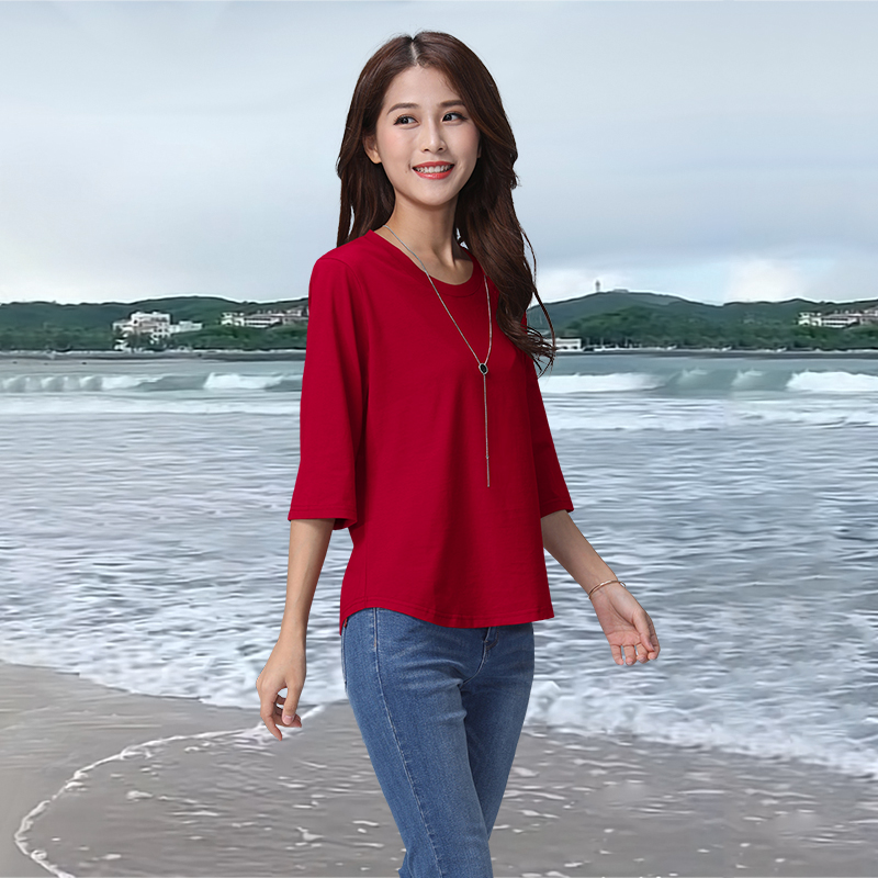 七分袖纯棉宽松上衣女