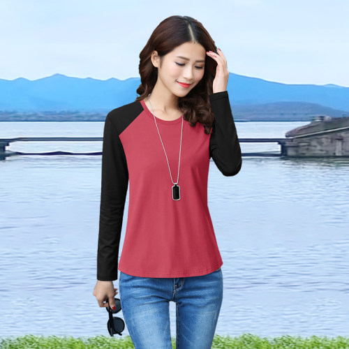 纯棉宽松拼接撞色外穿T恤女