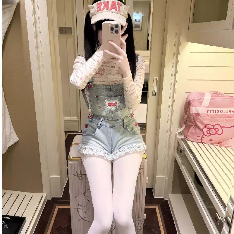 可爱牛仔背带裤女韩版夏季小个子学生修身显瘦百搭休闲连体短裤