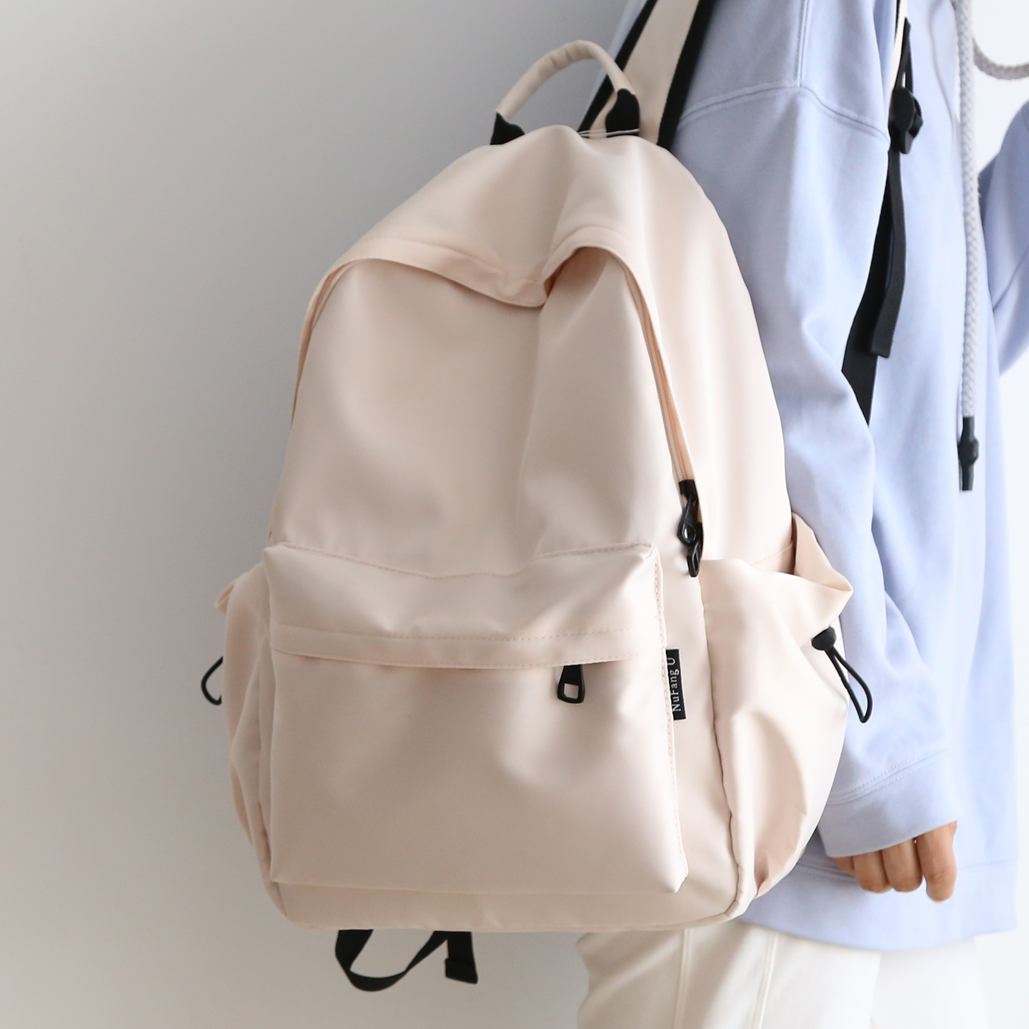 百搭纯色双肩包书包旅游双肩背包