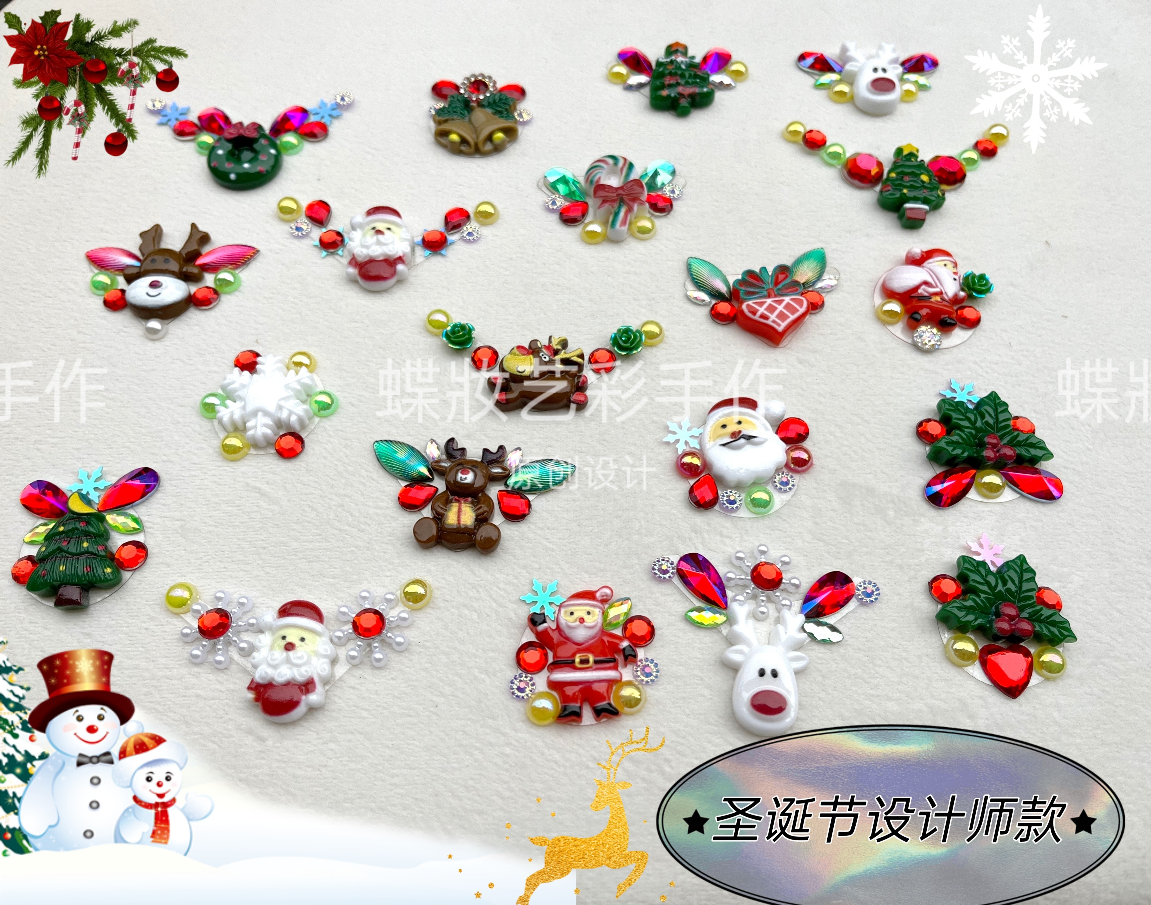 圣诞节高端设计师款彩绘眉心钻圣诞装饰手工眉心贴节日装饰