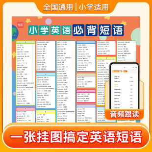 易蓓 小学英语必背短语挂图常考词组短语固定搭配大全单词汇总表易混知识点1-6年级通用有声墙贴海报有声讲解基英语学习挂图神器