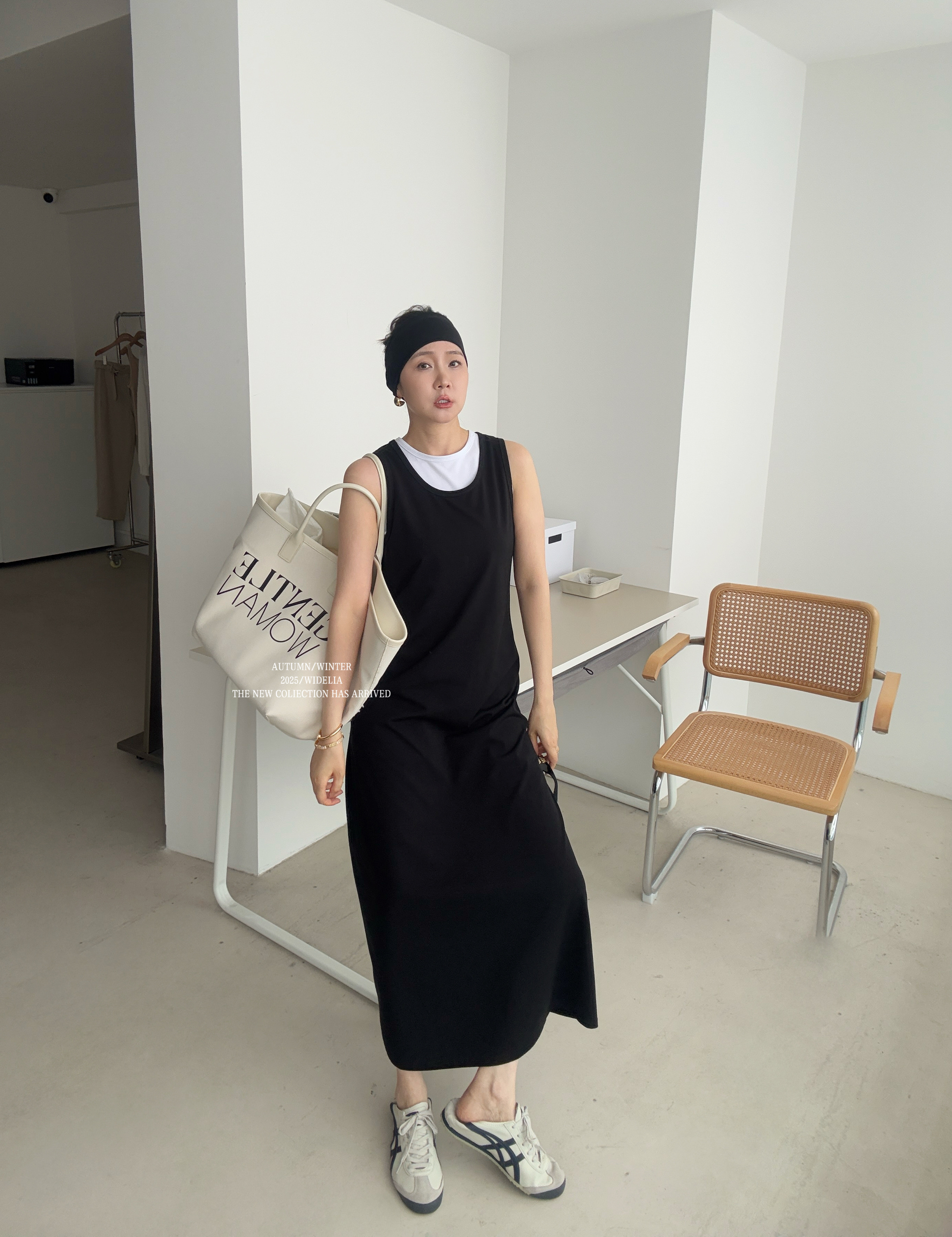 WIDELIA假两件U领撞色背心连衣裙女夏季休闲慵懒显瘦垂感无袖长裙