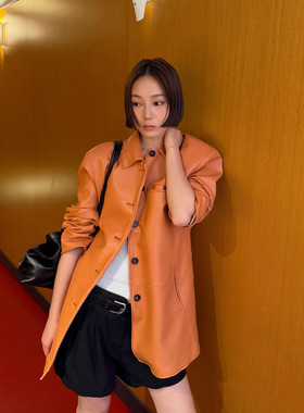 waitmore2026秋季设计款韩系宽松小众廓形西装皮衣中长款外套女