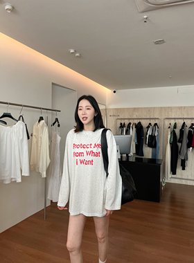widelia做旧字母慵懒风长袖T恤女2026年春夏宽松百搭防晒休闲上衣