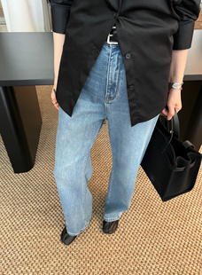 widelia窄版直筒百搭显瘦牛仔裤女2024秋季新款水洗宽松休闲长裤